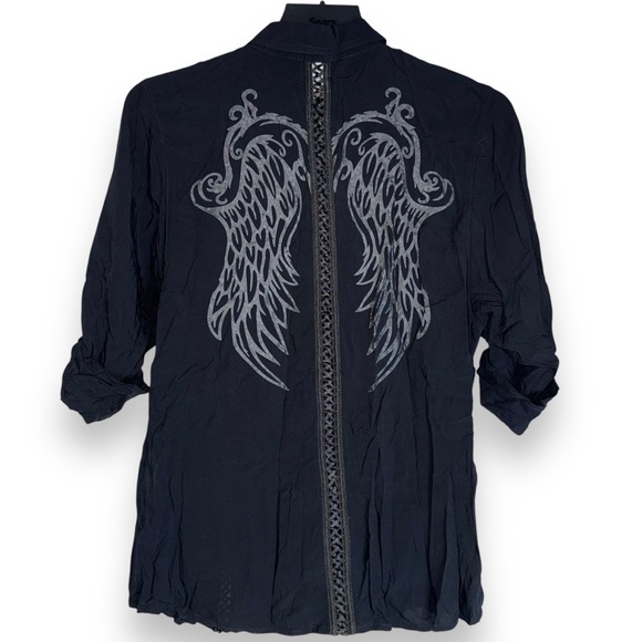 Harley Davidson Collar 3/4 Sleeve Graphic Blouse Size Medium - Picture 9 of 9